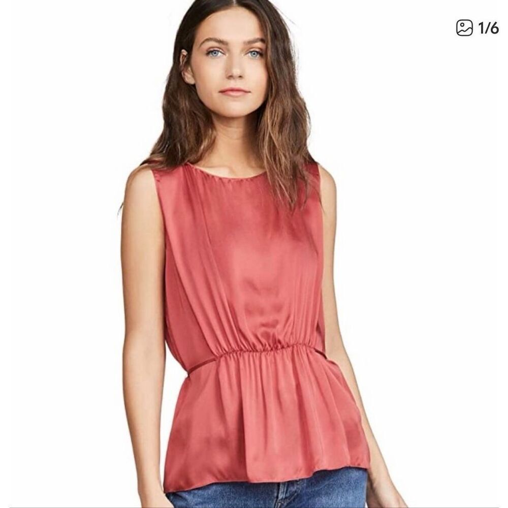 Theory Shirred silk tank top‎